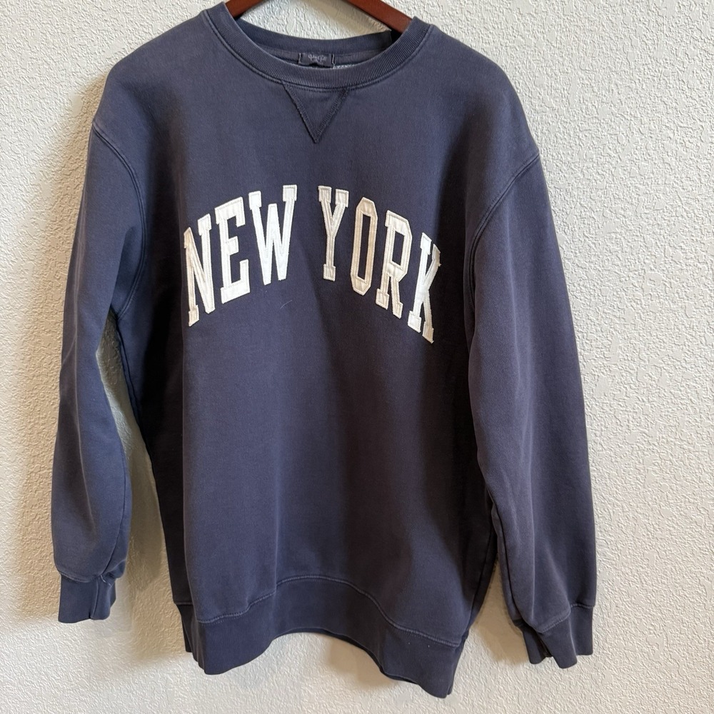John Galt Navy Erica "New York" Crewneck Sweatshirt Worn-In Oversized One Size
